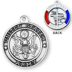 Sterling Silver God Bless America United States Army Medal and 24-inch Chain