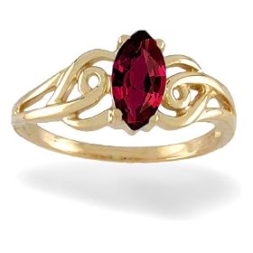 14K Yellow Gold Marquise Created Ruby Ring by Jewels For Me