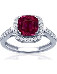18K White Gold Cushion Cut Ruby Ring With Sidestones