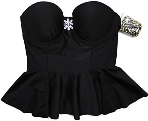 Ninety Five Womens Solid Black/ Leopard Print Push Up Tankini Top Separate (Medium)