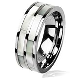 Tungsten Carbide 8.0mm Ring with Dual Mother of Pearl Inlays - Sizes 9-13