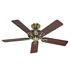 Hunter 20510 Savoy 52-Inch 5-Blade Ceiling Fan, Antique Brass with Rosewoood and medium Oak blades.