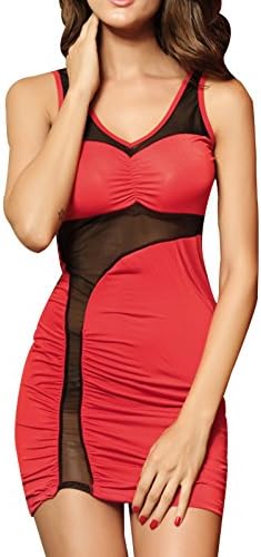 Jollypicks Women's Summer Sexy Hot Fishtail Dress Club Sheer Stretch Skinny Dress Red One Size