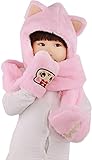 C-Princess防寒フード 手ポケット マフラー 一つで三役 多機能 キッズ 子供用 女の子 帽子 手袋 ストール 可愛く防寒 もこもこ (Eピンク)