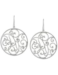 1/10 Carat Vintage Diamond Scroll Circle Dangle Earrings in Silver
