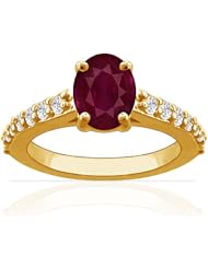 18K Yellow Gold Oval Cut Ruby Ring With Sidestones