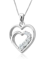 10k White Gold 5 Stone Journey Heart Diamond Pendant Necklace (GH, I1-I2, 0.20 carat)