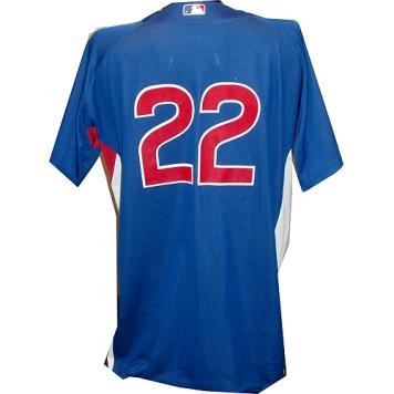 Xavier Nady #22 2010 Chicago Cubs Game Used Batting Practice Cool Base Blue Jersey (48)