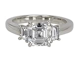 Platinum Asscher 3-Stone Diamond Ring (GIA Certified 2.07 ct center, 2.58 cttw, E Color, VVS2 Clarity), Size 6