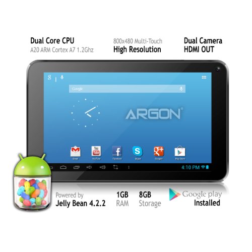 spec Argon® 7-inch Capacitive Touch Screen Android 4.2 Jelly Bean Tablet PC with AllWinner Dual Core A20 ARM Cortex A7 1.2Ghz 1GB/8GB WiFi Dual-Camera HDMI (Black)