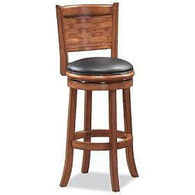 29H Swivel Bar Stool with Woven Back Design in Brush Oak Finish 