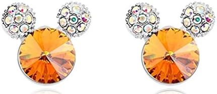 Crystal Mouse Ears Post Earrings Swarovski Element Silver Tone Topaz