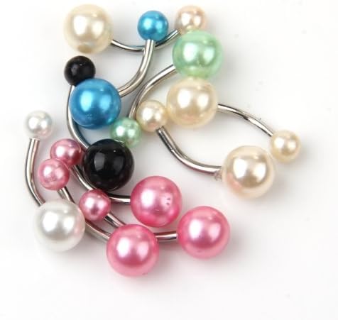 10pcs Colorful Stainless Steel Belly Navel Pearl Bar Rings Body Piercing Jewelry 8MM
