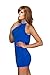 Female Women Hot Neck Rhinestone Mini Skirt Ball Night Club Dress (Blue)