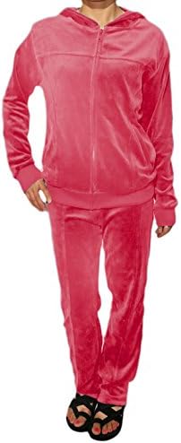 Chebella Women's Velour Suit Set,Medium,Hot Pink