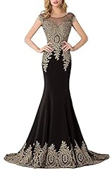 Mermaid Polyester Beaded Crystal Crystals Lace Sheer Floor Length Cap Sleeves Evening Dress/Prom Dress/Party Dress  with a Brush/Sweep Train 
