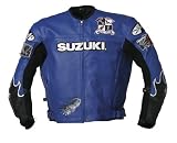 Joe Rocket Suzuki Vertical Mens Leather Motorcycle Jacket Blue/Black L