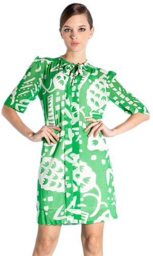 Chendvol New Arrival Chic Leaf Print Loose Shift Dress for Women (Large, Green)