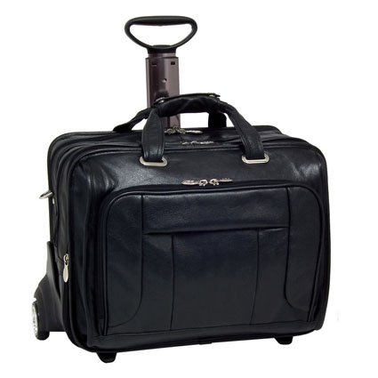 Franklin Covey Black The West Town 17 Inch Leather Wheeled Laptop Case by McKlein