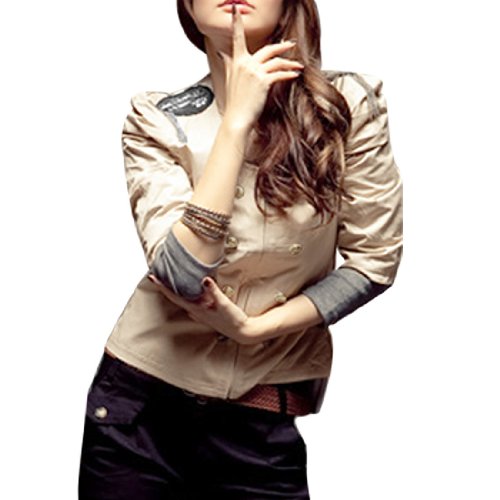 Allegra K Ladies Ivory 3/4 Puff Sleeve Zippered Jacket Coat Sz XS