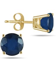 All-Natural Genuine 6 mm, Round Sapphire earrings set in 14k Yellow gold