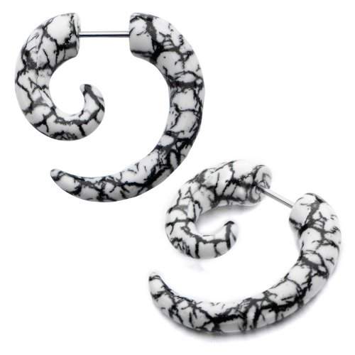 Summer style White Marble Print earrings fake faux tapers Sold AS PAIR w 50