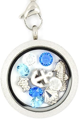 Sea Life Summer Ocean Floating Charms Pendant Memory Glass Locket Necklace - 316l Stainless Steel (Stardust Silver-tone Face)