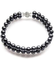 PremiumPearl 6.5-7mm Double Strand Black Akoya Cultured Pearl Bracelet AA+ Quality with Yellow Gold Standard Clasp, 7" Length