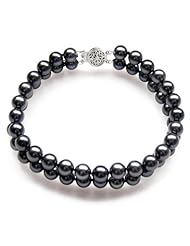PremiumPearl 7-7.5mm Double Strand Black Akoya Cultured Pearl Bracelet AA+ Quality with Yellow Gold Standard Clasp, 7" Length