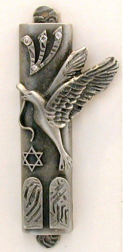 Pewter Mezuzah made using Swarovski Crystal peace dove