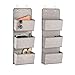 mDesign a568 Soft Fabric Over The Door Hanging Storage Organizer with 3 Large Pockets for Closets in Bedrooms, Hallway, Entryway, Mudroom-Hooks Included-Textured Print, 2 Pack-Linen/Tan