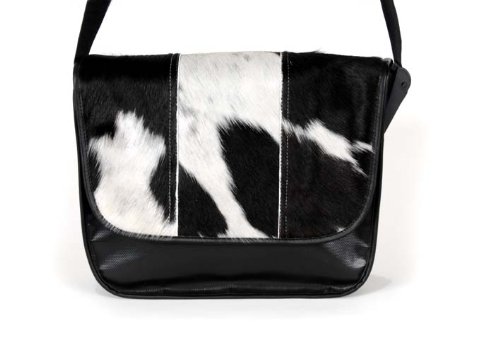 Messenger Bag BIG PROVOKED (E3111) mit Kuhfell: schwarz & LKW-Plane: schwarz 38x30 cm
