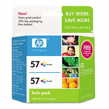 HP 57 Ink Cartridges Twin Pack HP C9320FN contains 2 HP C6657AN Tri Color Ink Cartridges