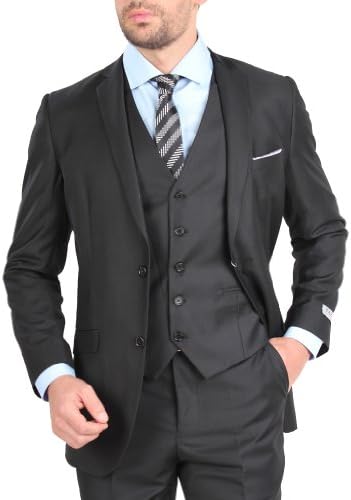 Tazio Mens Suit 2 Button 3 Piece Slim Fit Black