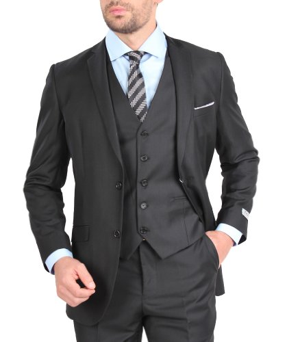 Tazio Mens Suit 2 Button 3 Piece Slim Fit Black