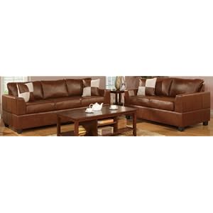 Bobkona Soft-touch Bounded Leather Match 2-pcs Set (Sofa and Loveset) in Brown Color - F7313