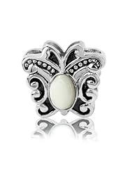 Best Gift for Holiday, Sterling Silver Butterfly Charm with White Mother of Pearl , Fits Pandora and All Brands Charm Bracelets and Necklaces.