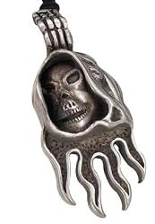 Flaming Grim Reaper Skull Head Pewter Pendant