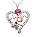 Sterling Silver and Multi-Gemstone with Pink Plated Mom Heart Pendant Necklace 18