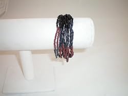 Bracelet Stretch multi line beads black brown pewter