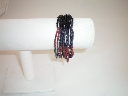 Bracelet Stretch multi line beads black brown pewter
