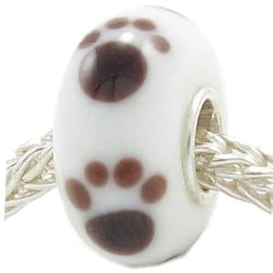 Sterling Silver Puppy Dog Paw Print Murano Style Handmade Lampwork Glass Bead Charm