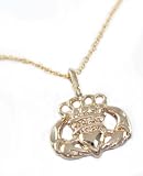 Beautiful 24k Yellow Gold Layered GL Irish Claddagh Heart Crown Charm Necklace on 18 Chain - Lifetime Warranty! Comes Gift Boxed