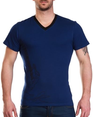 Private Member Men's Guitar Motif V-Neck T-Shirt Blue Small