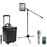 Pyle Speaker, Mic, Cable and Stand Package - PWMA930I 600 Watt VHF Wireless Portable PA Speaker System/Echo W/Ipod Dock - PDMIK1 Professional Moving Coil Dynamic Handheld Microphone - PMKSPAD1 Multimedia Microphone Stand With Adapter for iPad 2 (Adjustable for Compatibility w/iPad 1) - PPFMXLR15 15ft. XLR Male to XLR Female Microphone Cable