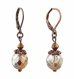 Earrings - E194 - Faceted Fire Polished Crystal Glass Hung on Copper Tone Leverbacks ~ Copper and Clear