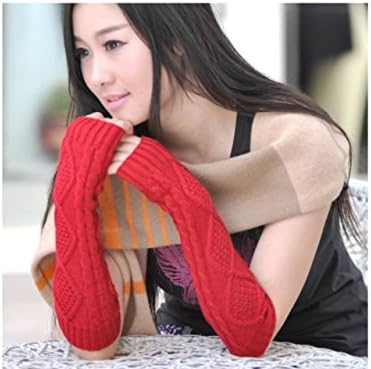 Fashion Women Men Gloves Arm Warmer Long Fingerless Knit Mitten Winter Unisex Lady Ragwool Thicking Mittens Knitted Warm Fur Halter Wrist Gloves Pair Red