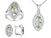 11.21CTW PRASIOLITE AND 2.94CTW WHITE TOPAZ STERLING SILVER EARRING RING PENDANT WITH CHAIN SET