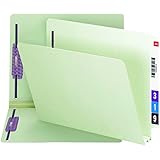 Smead End Tab Pressboard Fastener File Folder with SafeSHIELD&reg; Fastener, 2 Fasteners, 2" Expansion, Letter Size, Gray/Green, 25 per Box (34715)