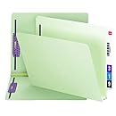 Smead End Tab Pressboard Fastener File Folder with SafeSHIELD&reg; Fastener, 2 Fasteners, 2" Expansion, Letter Size, Gray/Green, 25 per Box (34715)
